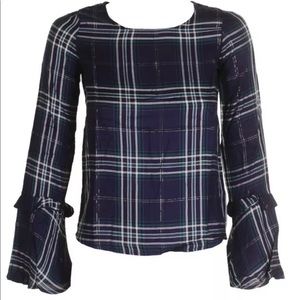 Maison Jules Plaid Bell-Sleeved Top. XXL